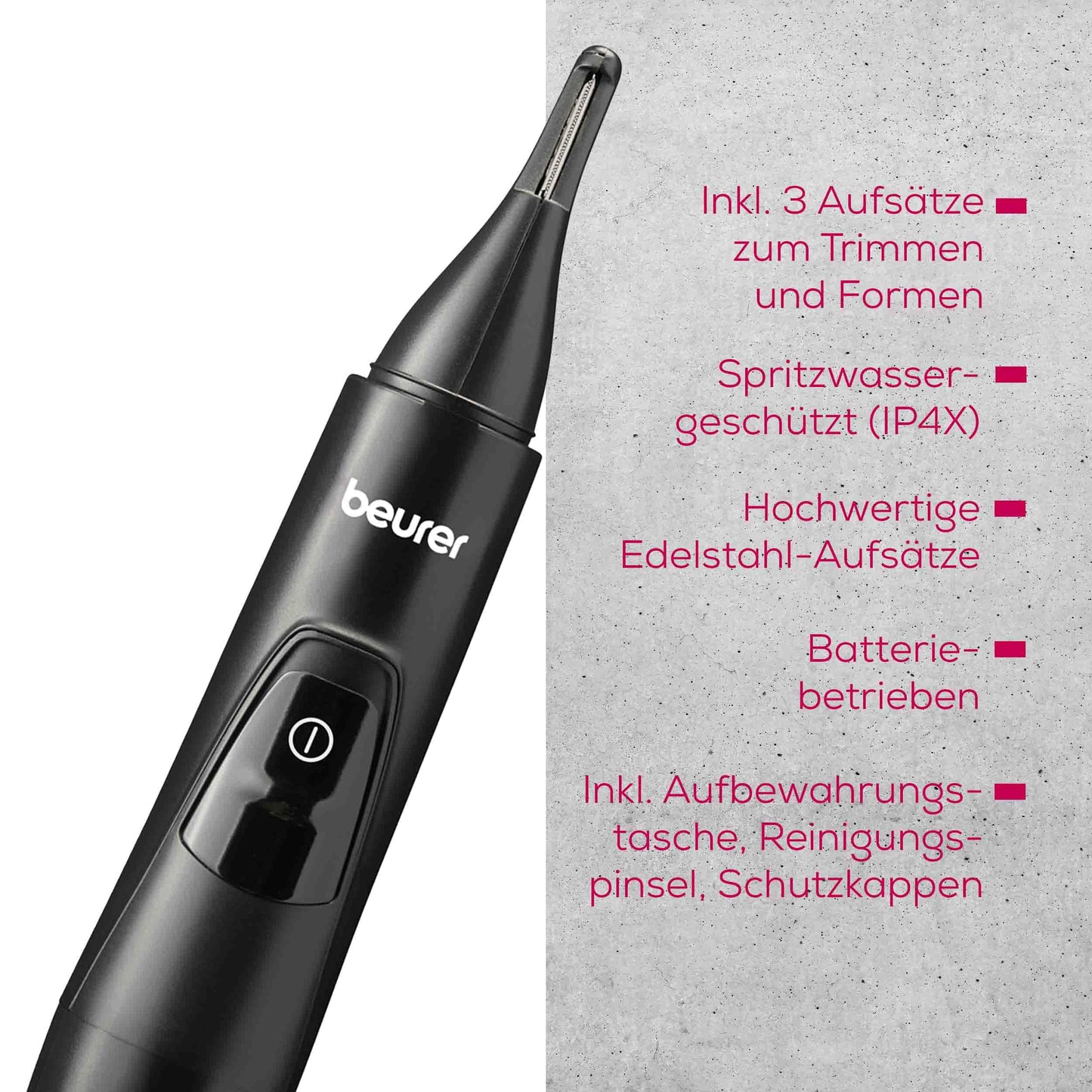 Beurer HR 2000 Präzisionstrimmer zur Korrektur und zum Trimmen von Augenbrauen, Nasen- und Ohrhaaren, inkl. Kammaufsatz und abnehmbarem Schneidaufsatz