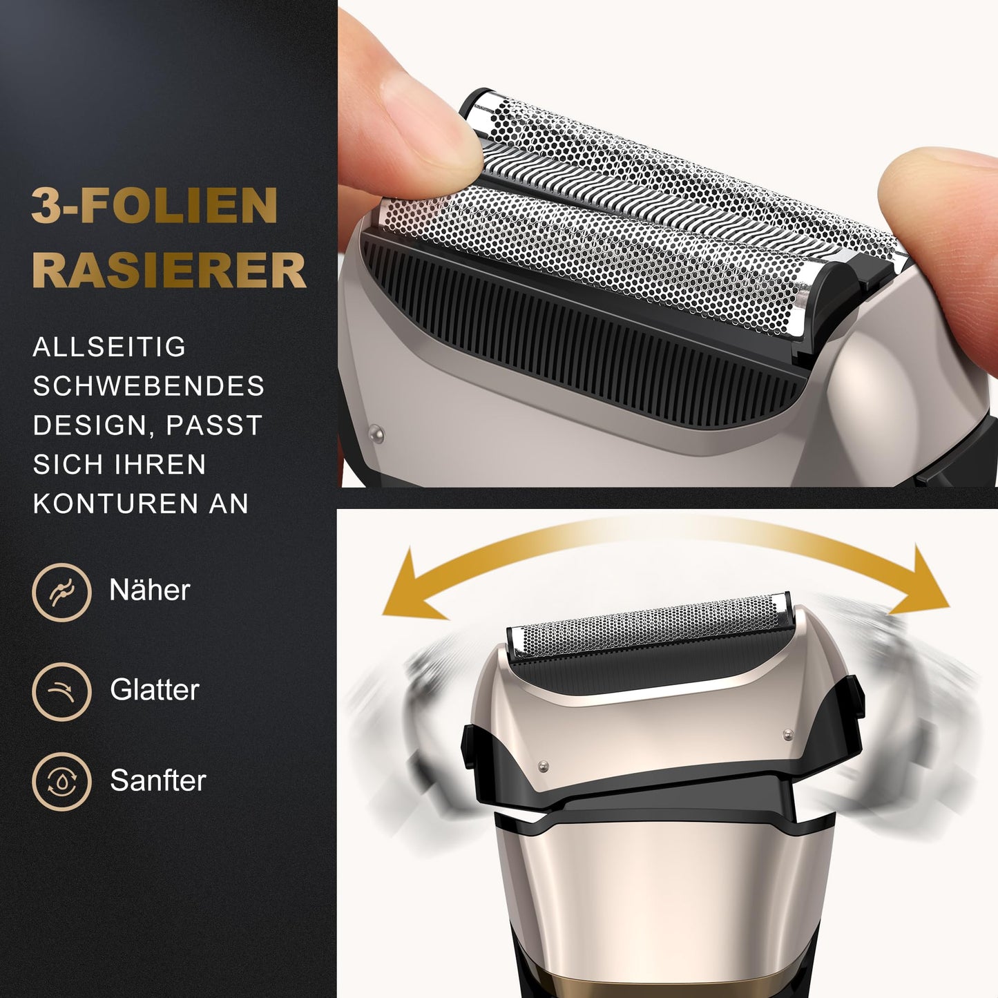 Folienrasierer Herren,2 in 1 Rasierer Herren Elektrisch Wiederaufladbarer USB Rasierapparat Herren Nassrasierer & Trockenrasierer Elektrorasierer Herren 100 Min Laufzeit,Zero Gap Skin,IPX7,Reisesperre