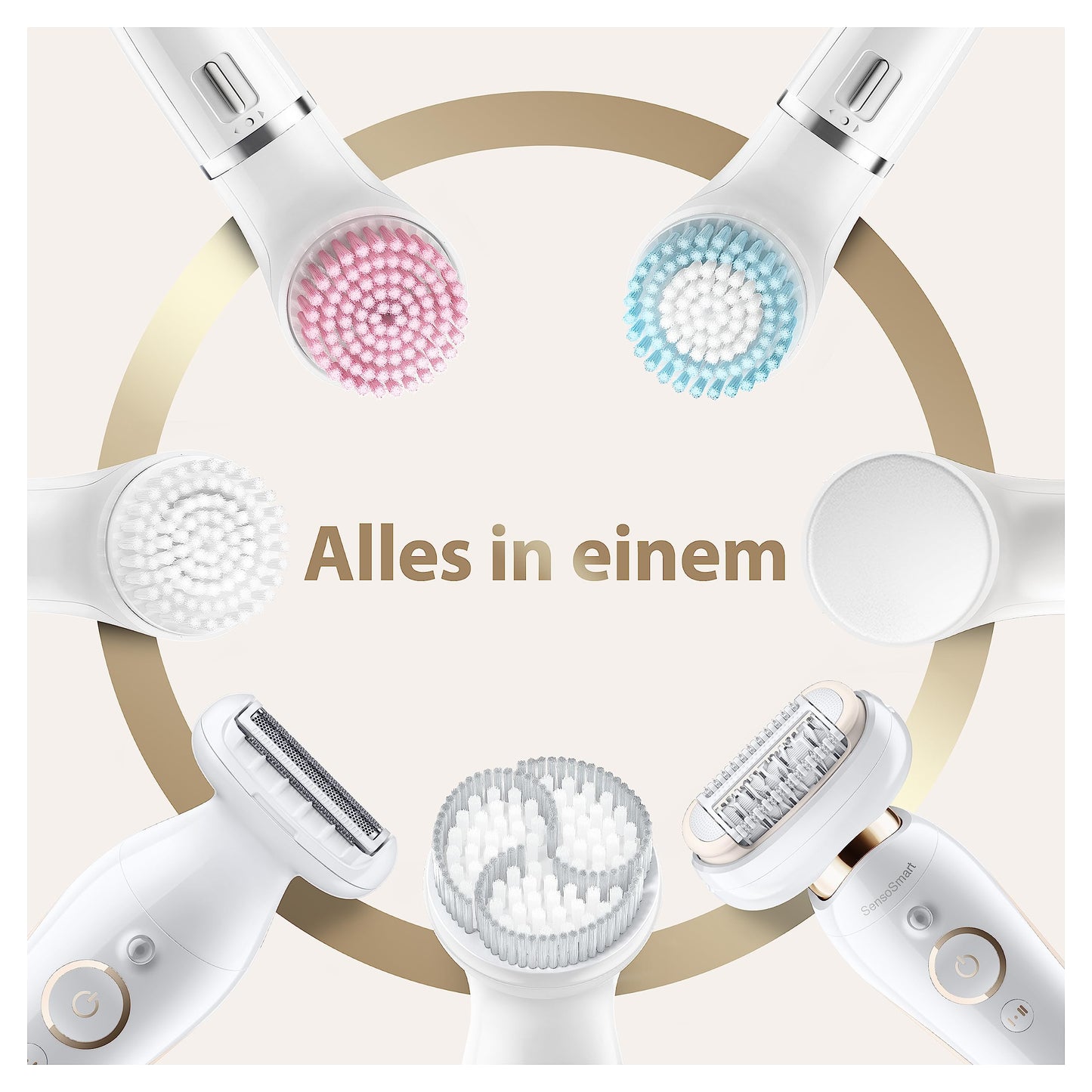 Braun Silk-épil 9 Flex Beauty-Set, Epilierer Damen / Haarentferner, FaceSpa Gesichtsreinigungsbürste, 9 Aufsätze, Tasche, mit flexiblem Kopf für einfachere Haarentfernung, 9100, weiß/gold
