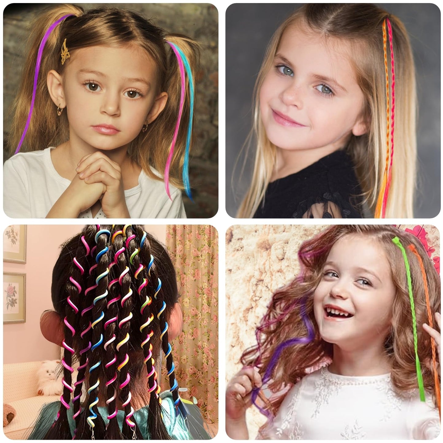 KEYRI 36 Stück Farbige Haarverlängerung Bunte Clips Haarschmuck Mädchen Kinder Haarsträhnen zum Einklipsen für Party Festival Deko Geschenke