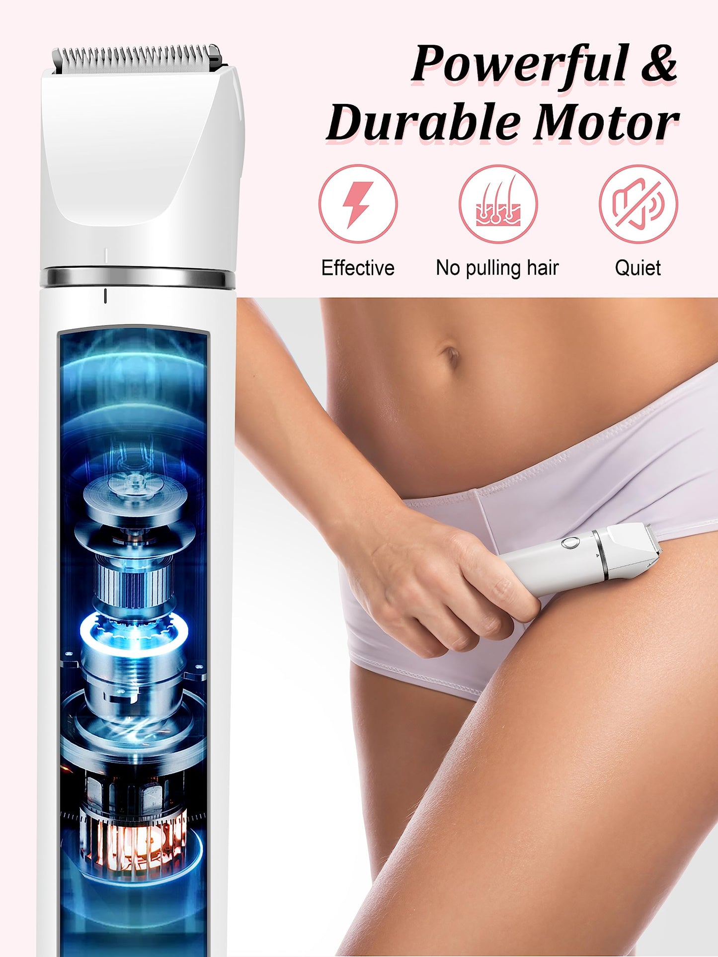 Cayzor Intimate Shaver for Women - 2 in 1 Wet/Dry Waterproof Razor Women's Intimate Area Wireless and Painless Facial Hair Remover for Pubic Face Armpits Legs