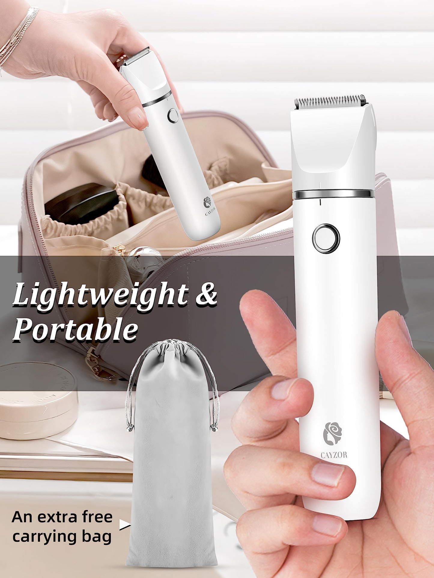 Cayzor Intimate Shaver for Women - 2 in 1 Wet/Dry Waterproof Razor Women's Intimate Area Wireless and Painless Facial Hair Remover for Pubic Face Armpits Legs