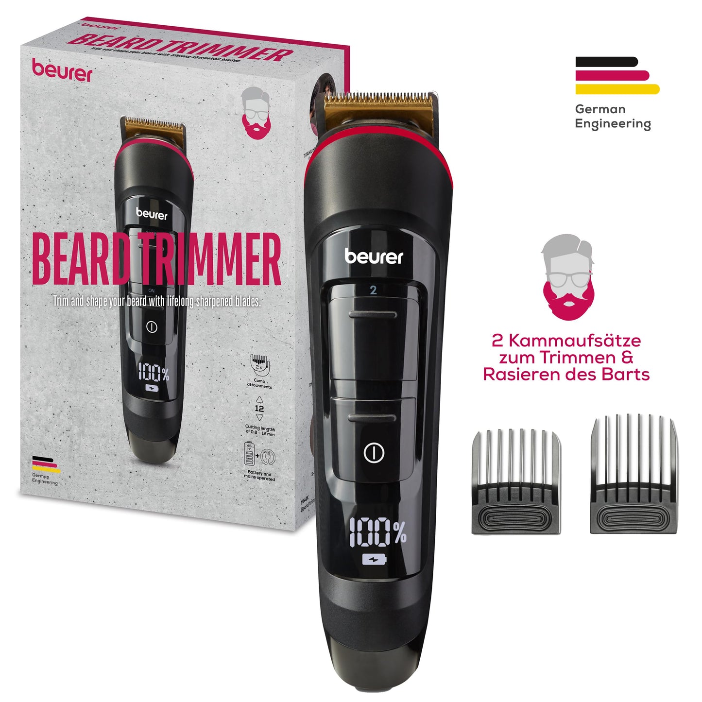 Beurer HR 2000 Präzisionstrimmer zur Korrektur und zum Trimmen von Augenbrauen, Nasen- und Ohrhaaren, inkl. Kammaufsatz und abnehmbarem Schneidaufsatz