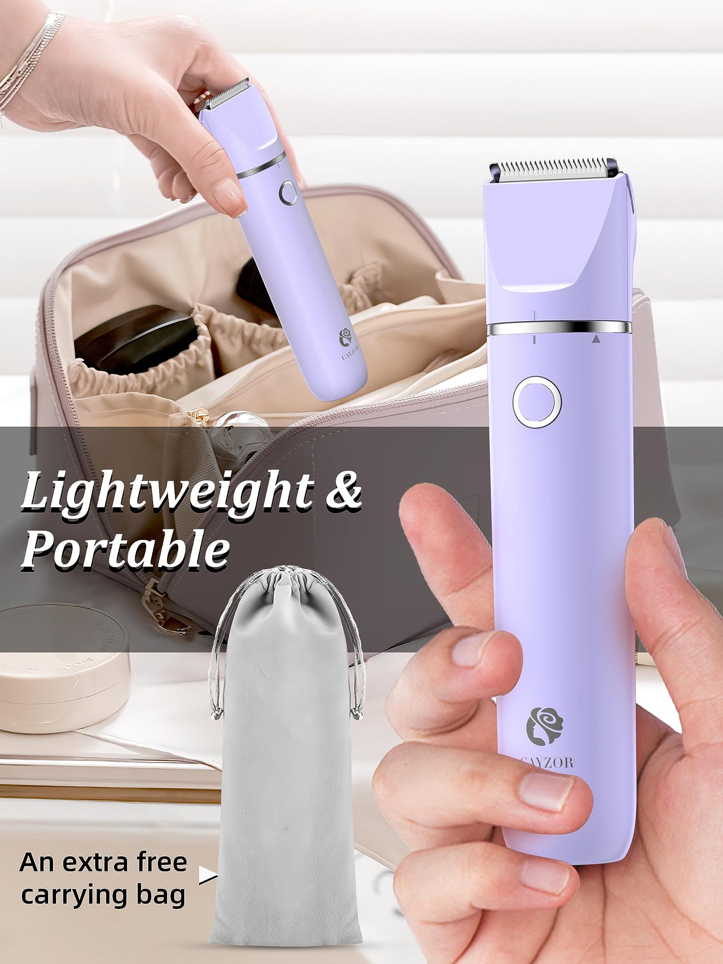 Cayzor Intimate Shaver for Women - 2 in 1 Wet/Dry Waterproof Razor Women's Intimate Area Wireless and Painless Facial Hair Remover for Pubic Face Armpits Legs
