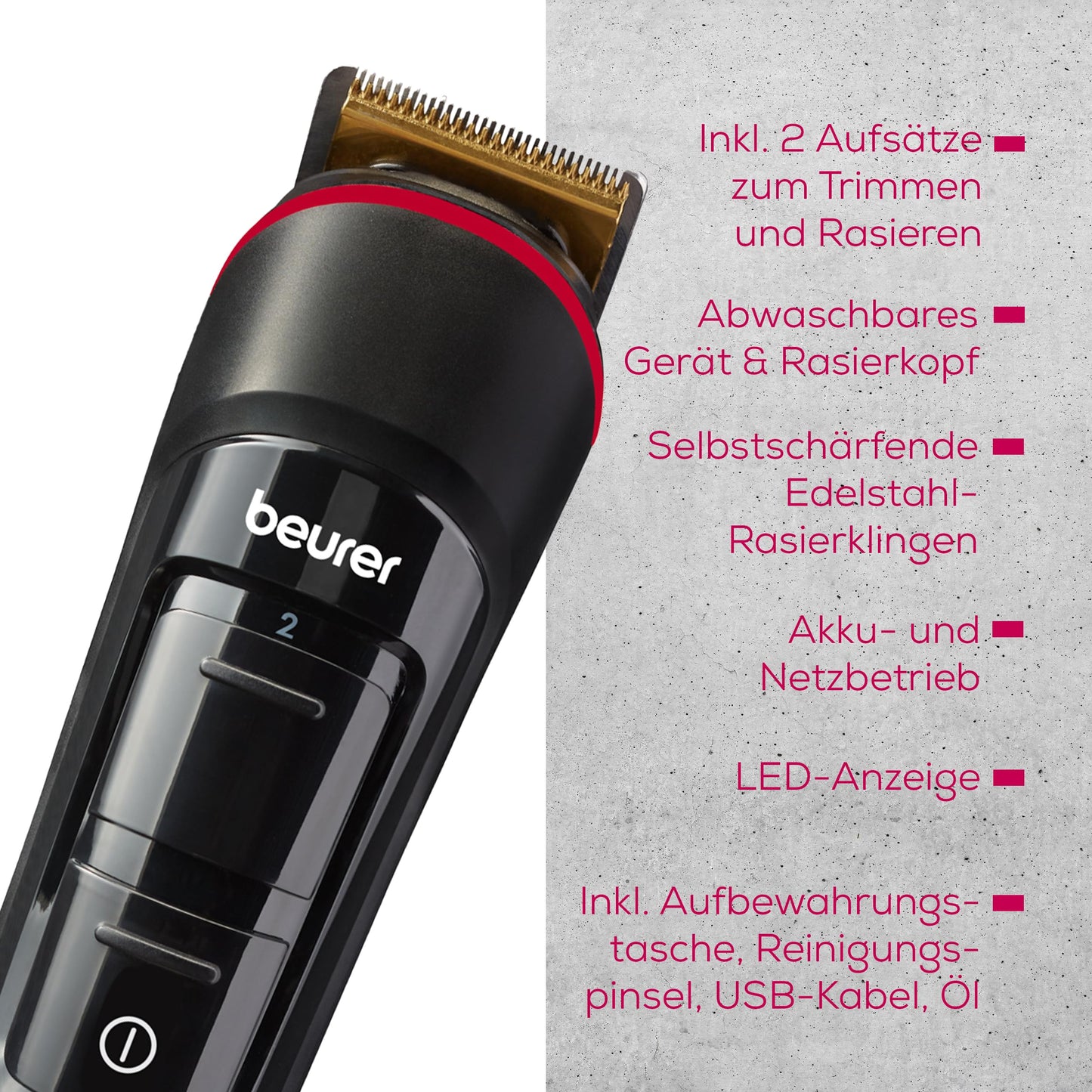 Beurer HR 2000 Präzisionstrimmer zur Korrektur und zum Trimmen von Augenbrauen, Nasen- und Ohrhaaren, inkl. Kammaufsatz und abnehmbarem Schneidaufsatz