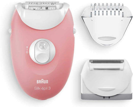 Braun Silk-épil 3 Beauty-Set, Epilierer Damen für Haarentfernung, Aufsätze für Rasierer, Trimmer und Massage für Körper, 3-440, flamingo/weiß