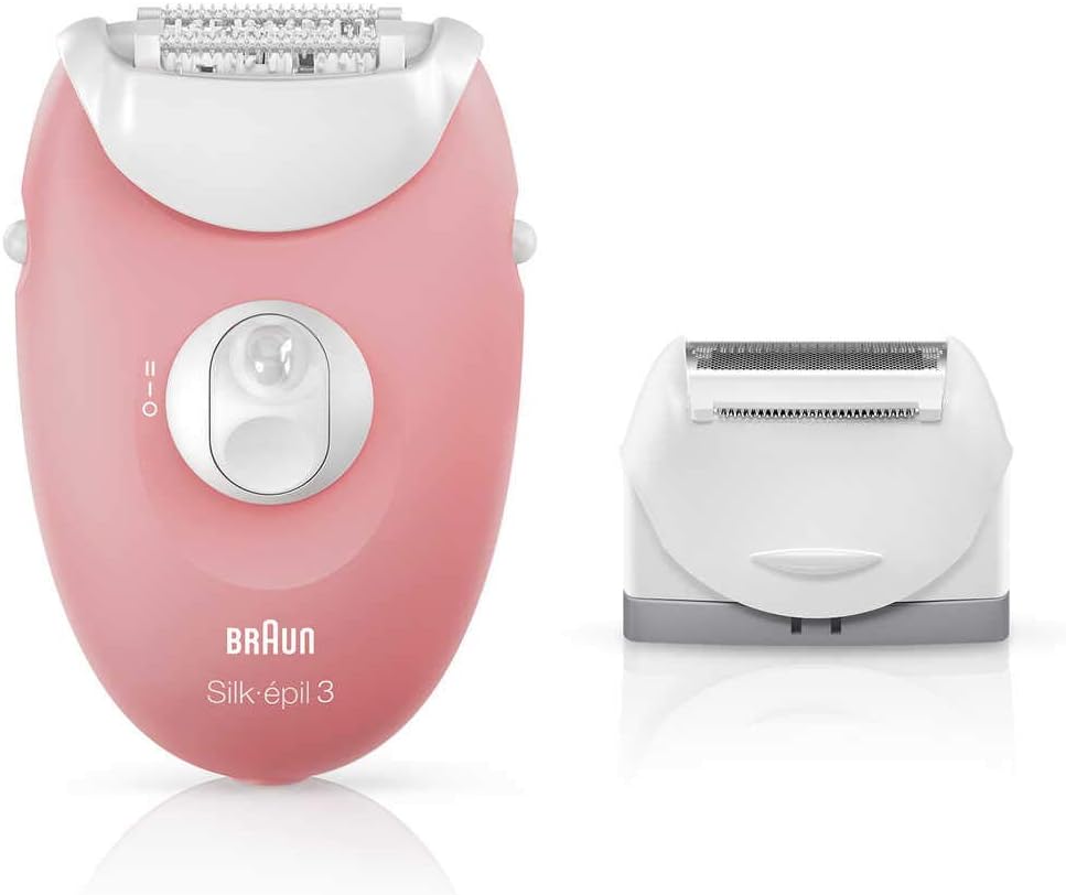 Braun Silk-épil 3 Beauty-Set, Epilierer Damen für Haarentfernung, Aufsätze für Rasierer, Trimmer und Massage für Körper, 3-440, flamingo/weiß