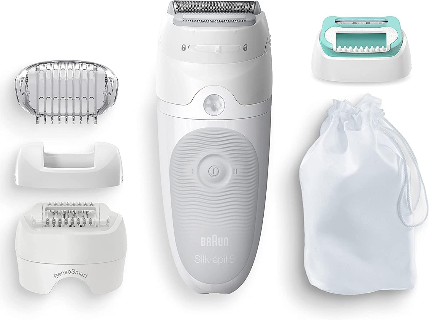Braun Silk-épil 5, Epilierer Damen / Haarentferner für langanhaltende Haarentfernung, Ladyshaver,Trimmeraufsatz, Peelingaufsätz, Made in Germany, 5-060, Weiß/Flamingorosa