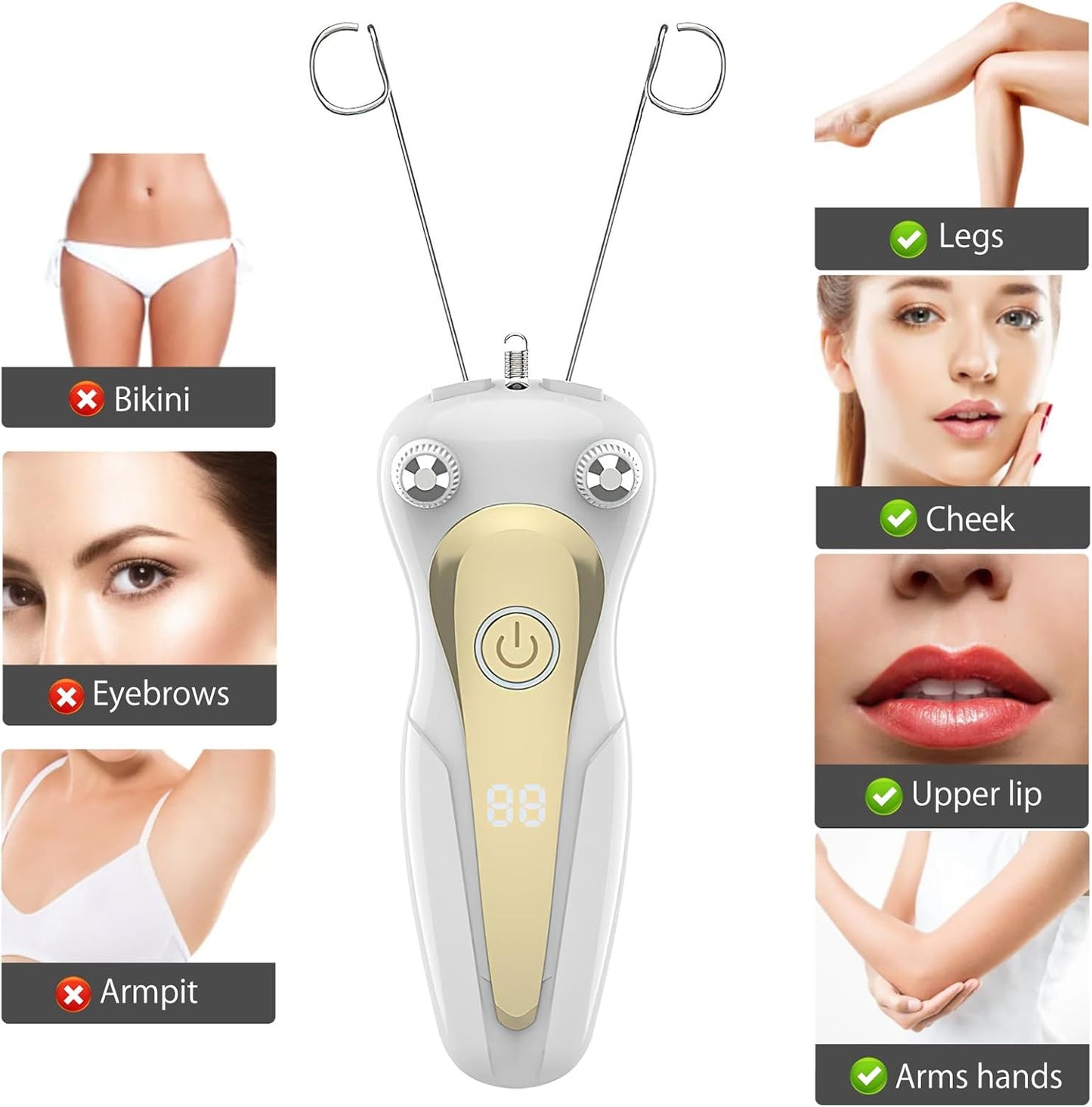 VOSSOT Epilierer Damen,Damen Gesichts-Haar-Entferner,Elektrischer Gesichtshaar-Entferner,USB Gesicht Epilierer Damen Epilierer mit LED,Gesichtshaarentferner für Frauen,Gesicht Massager,Hair Shaver