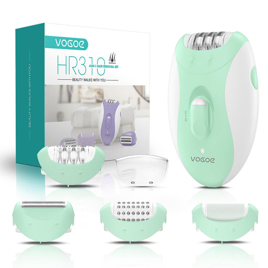 VOGOE Women's Epilator for Hair Removal, Epelator Body 4 in 1 Electric Wireless, 21 Tweezers for Face, Legs, Arms, Bikini, HR310 Green