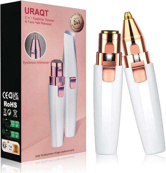 URAQT Gesichtshaarentferner für frauen, 2 in 1 USB Elektrischer Augenbrauen Rasier, Schmerzfreie Augenbrauen Trimmer Frauen Für Körper Gesichtshaare Lippen Kinn, eingebautem LED-Licht