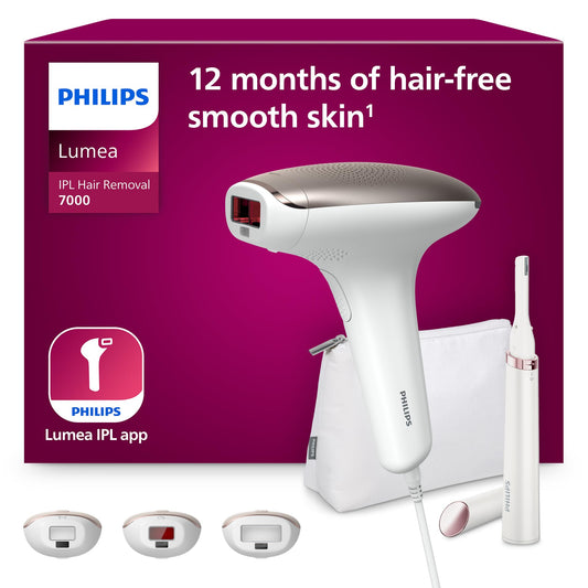 Philips Lumea IPL 7000 Series Haarentfernungsgerät – Alternative zur Laser-Haarentfernung – mit Korrekturtrimmer & 3 Aufsätzen für Körper, Gesicht & Bikinizone (BRI923/00)
