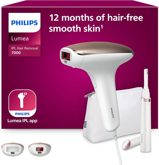 Philips Lumea IPL 7000 Series Haarentfernungsgerät – Alternative zur Laserhaarentfernung – 2 Aufsätze für Körper & Gesicht, inkl. Korrekturtrimmer (BRI921/00)