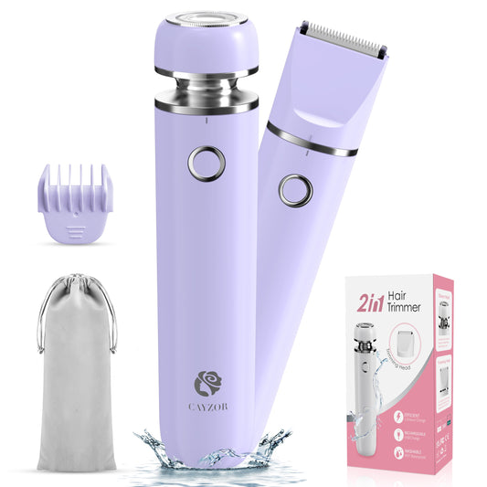 Cayzor Intimate Shaver for Women - 2 in 1 Wet/Dry Waterproof Razor Women's Intimate Area Wireless and Painless Facial Hair Remover for Pubic Face Armpits Legs