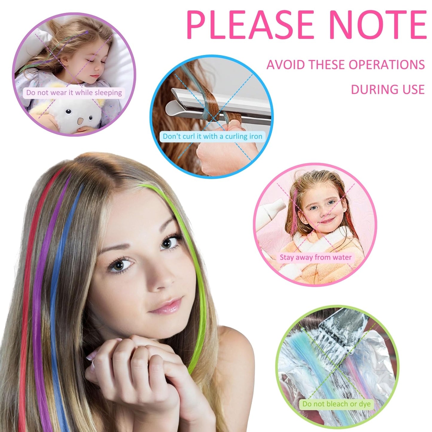 KEYRI 36 Stück Farbige Haarverlängerung Bunte Clips Haarschmuck Mädchen Kinder Haarsträhnen zum Einklipsen für Party Festival Deko Geschenke