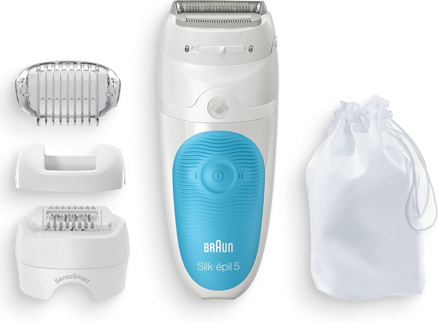 Braun Silk-épil 5 Epilierer Damen für Haarentfernung / Haarentferner, inklusive Rasier- und Trimmeraufsatz, 5-605, weiß/türkis