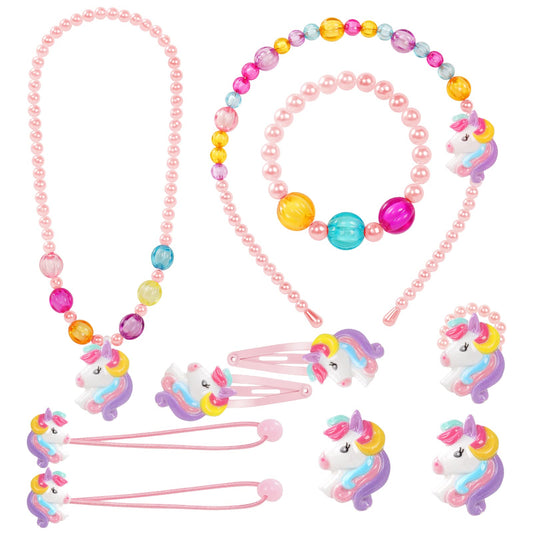 OSDUE Schmuckset Mädchen, Kinderschmuck Enthalten Halskette, Ringe, Armbänder, Ohrring, Schmuck Set Einhorn für Party Dress Up Geschenk