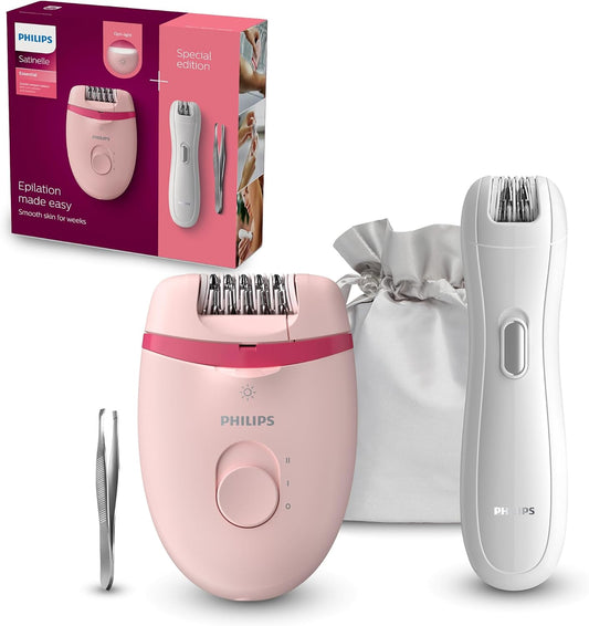 Philips Epilierer Series 4000, kompakter kabelgebundener Epilierer, mit 2 Geschwindigkeitsstufen, Opti-Light und abwaschbarem Kopf, mit Mini-Epilierer und Pinzette, Modell BRP531/00