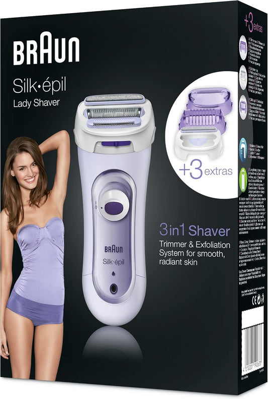 Braun Silk-epil 5-560 3-In-1 Kabelloser Elektrischer Rasierer, Trimmer- und Peeling-System, lila