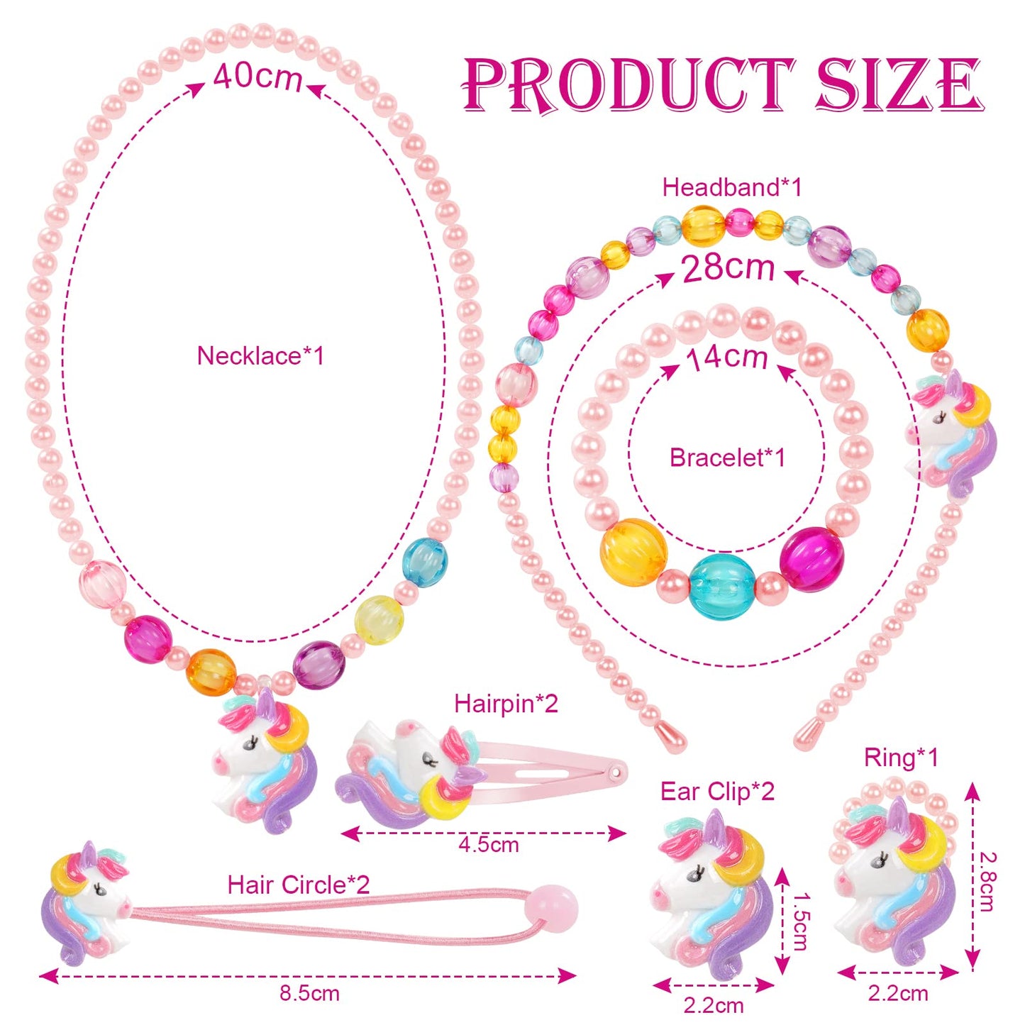 OSDUE Schmuckset Mädchen, Kinderschmuck Enthalten Halskette, Ringe, Armbänder, Ohrring, Schmuck Set Einhorn für Party Dress Up Geschenk