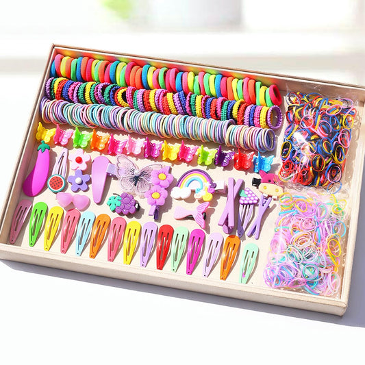 INSKIDS 844 Pieces Hair Accessories Set for Girls Candy Color Nylon Hair Ties Elastic Ponytail Holder Elastic Band for Baby Kids Cartoon Hair Clip for Thick and Thin Hair