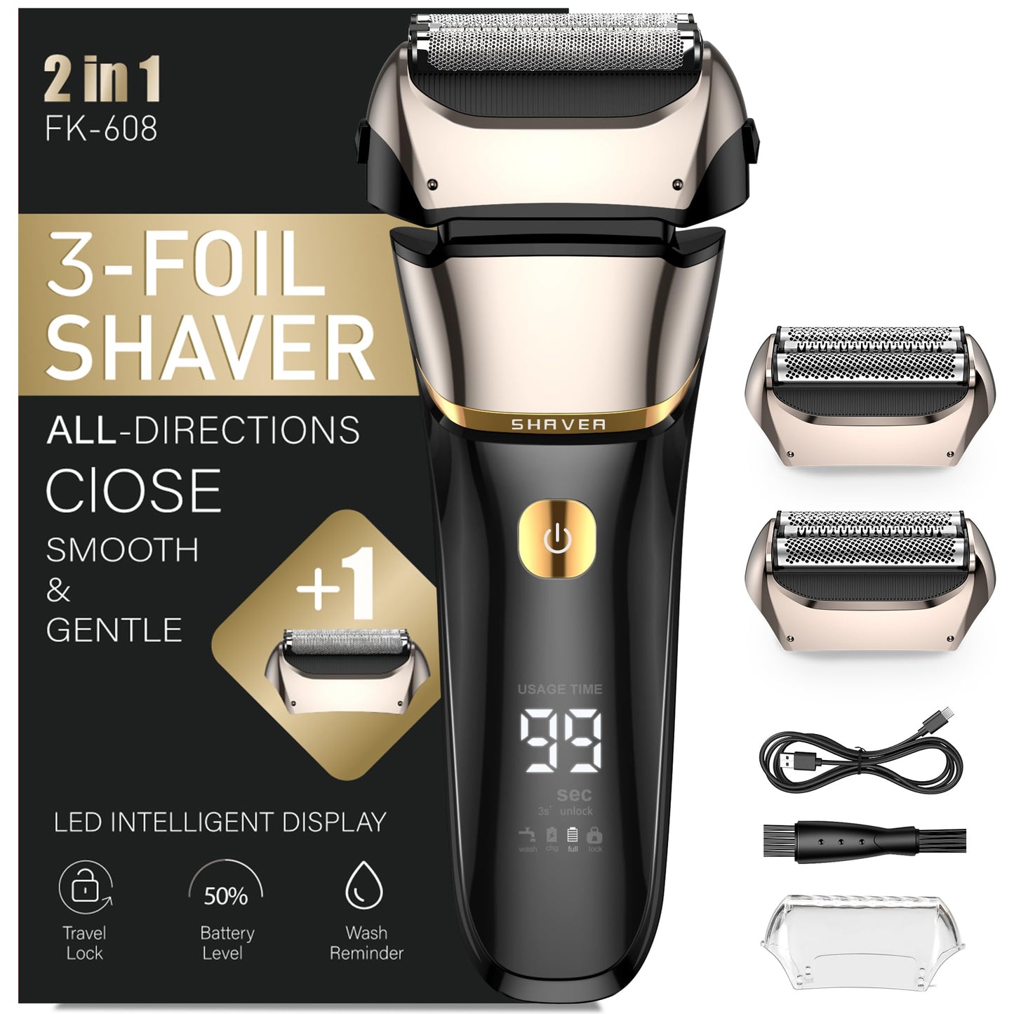 Folienrasierer Herren,2 in 1 Rasierer Herren Elektrisch Wiederaufladbarer USB Rasierapparat Herren Nassrasierer & Trockenrasierer Elektrorasierer Herren 100 Min Laufzeit,Zero Gap Skin,IPX7,Reisesperre