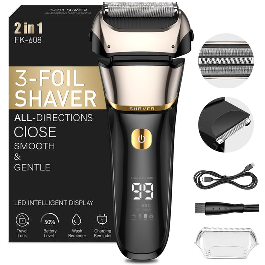 Folienrasierer Herren,2 in 1 Rasierer Herren Elektrisch Wiederaufladbarer USB Rasierapparat Herren Nassrasierer & Trockenrasierer Elektrorasierer Herren 100 Min Laufzeit,Zero Gap Skin,IPX7,Reisesperre