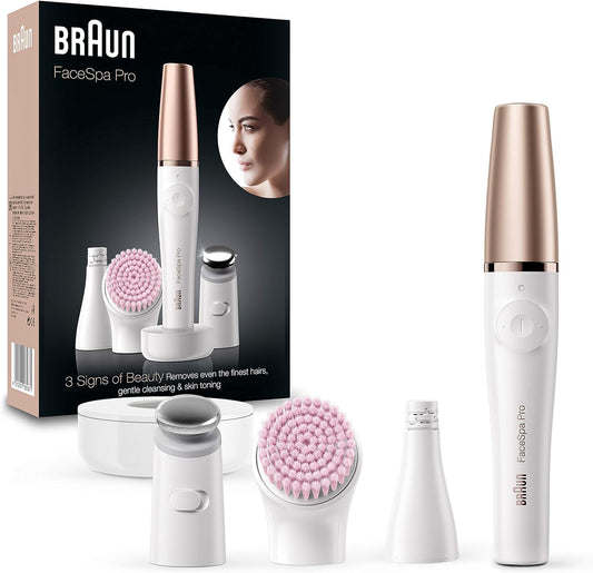 Braun FaceSpa Pro SE912, 10 Mikropinzetten, Aufsatz zur Hautstraffung und Gesichtsreinigungsbürste, epilierer damen gesicht, wiederaufladbar, 90 Minuten kabellose Anwendung, Wet&Dry, Weiß/Bronze