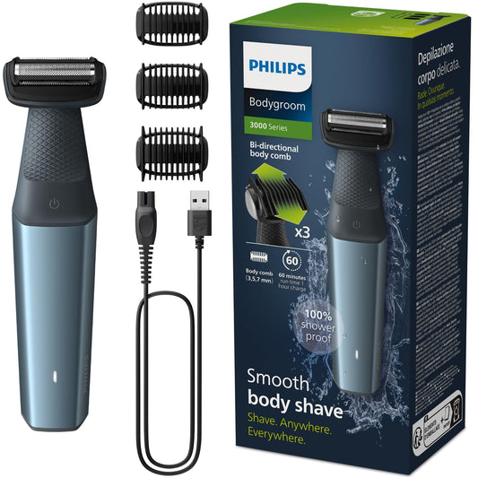 Philips Bodygroom Series 3000 Waterproof Trimmer for Intimate Area and Body, Close and Comfortable Shave, Full Body Care, 60 Minutes Runtime, Model BG3027/03